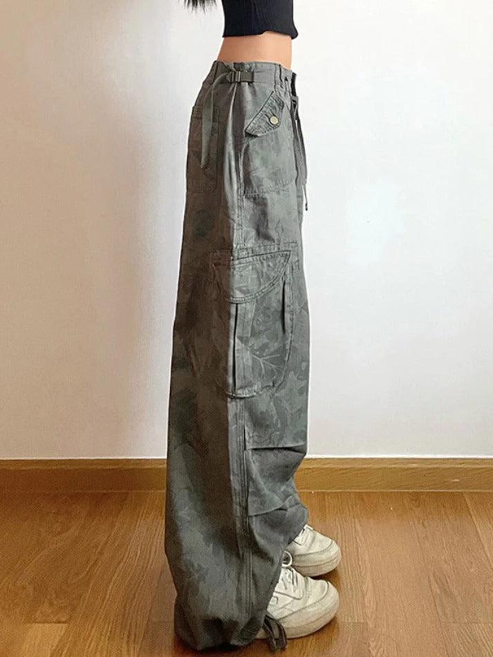 WW | Camo Print Raffung Multitaschen Bundfuß Cargo Jeans