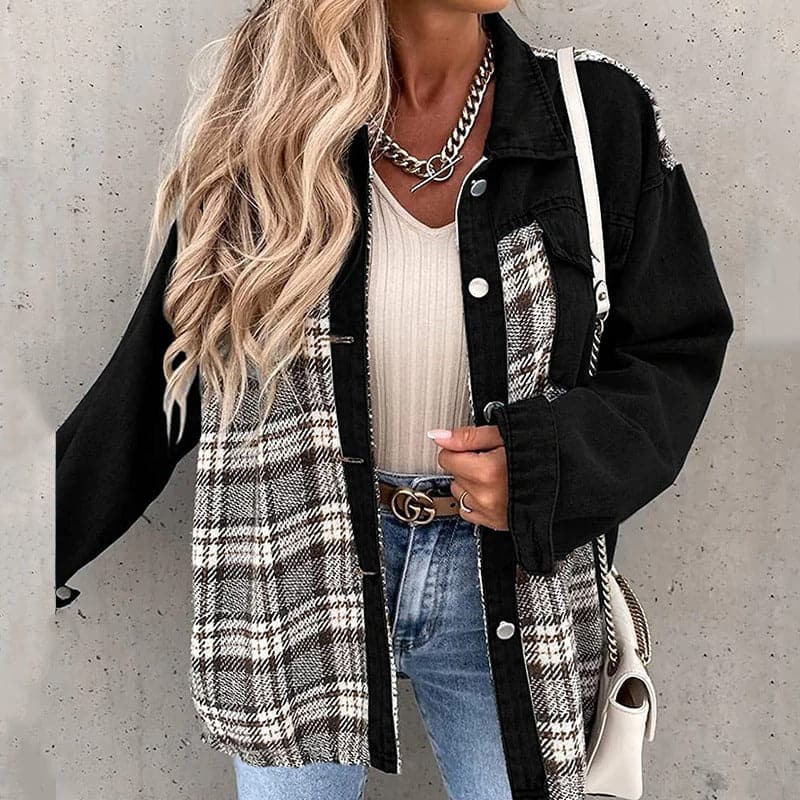 WW | Shirtjacke Übergroß Fit Kariert Und Unifarben Lange Ärmel Knöpfe