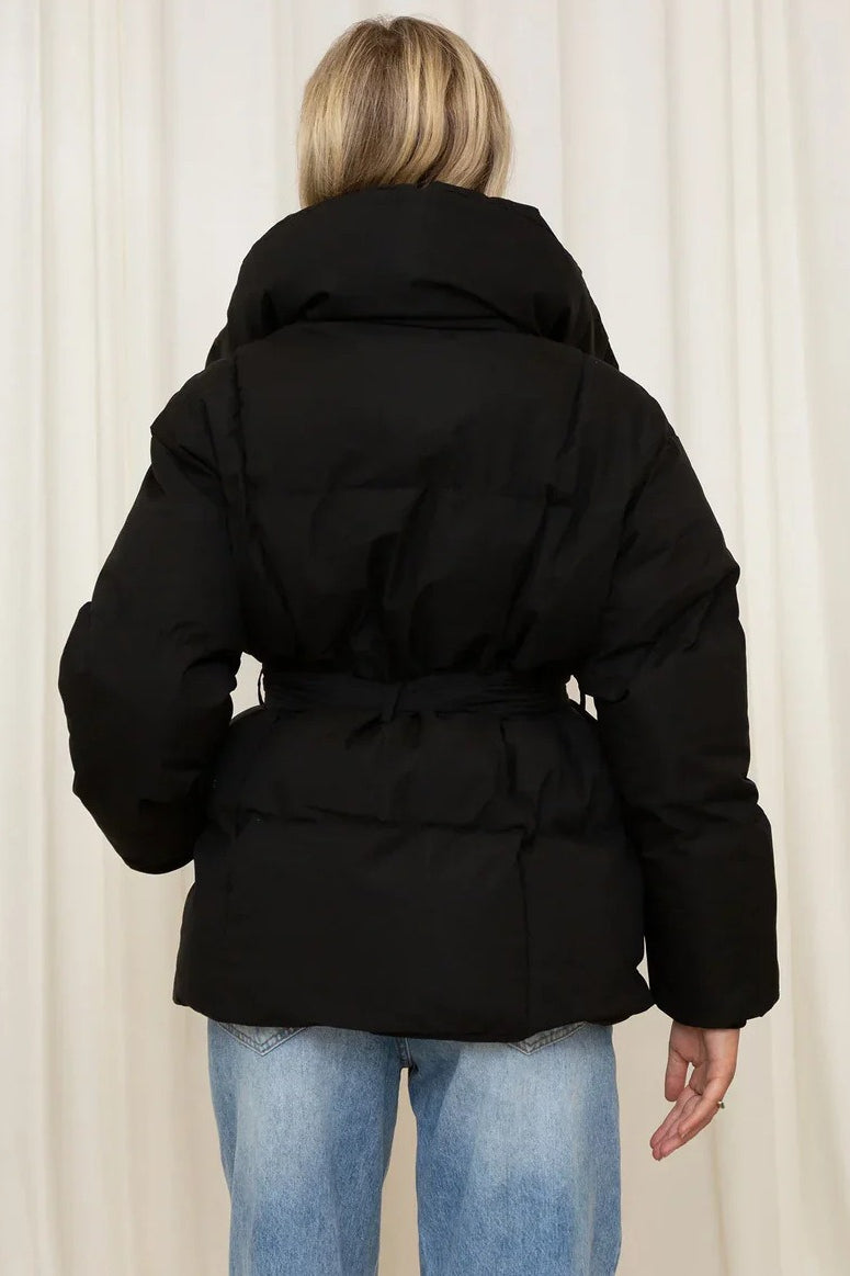 WW | Einfarbige Gürteldetail-Puffjacke