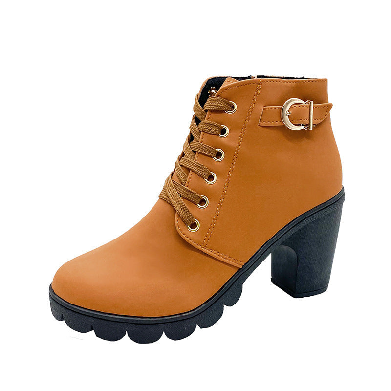 WW | Stiefeletten mit Blockabsatz - Warm Gefüttert - Rutschfeste Sohle - Goldene Details