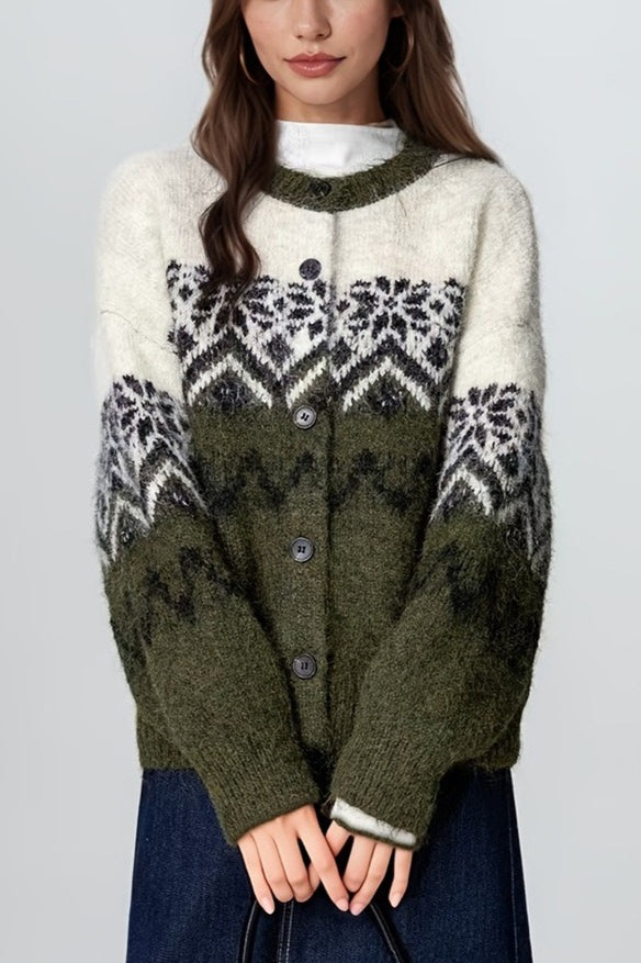 WW | Retro Nordic Weihnachten Schneeflocke Jacquard Strickjacke