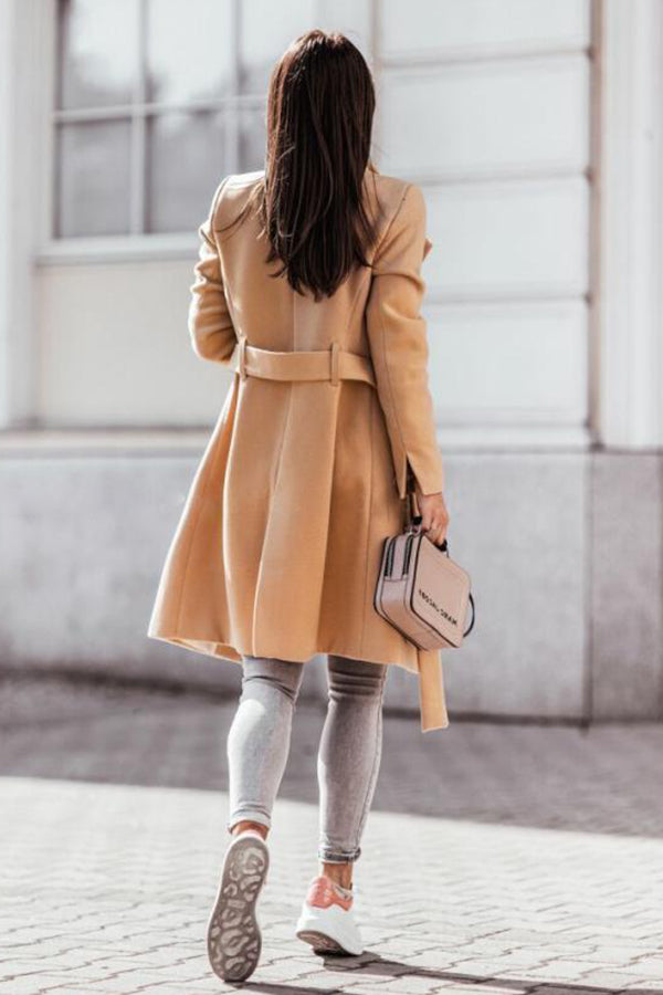 WW | Khaki winter coat with belt and elegant style