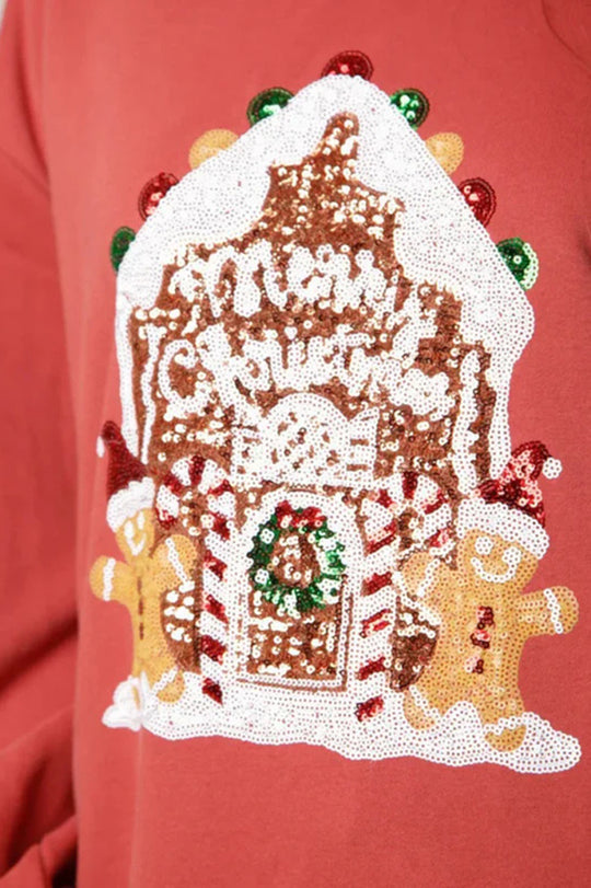 WW | Weihnachts Süßigkeitenhaus Pailletten Lässiger Lockere Pullover