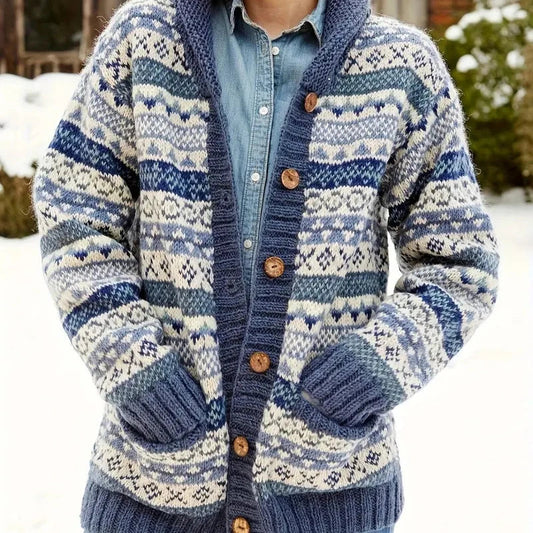 WW | Blau gestreifte Damenjacke mit Knopfverschluss