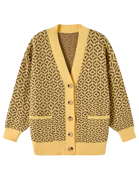 WW | Cozy knitted cardigan with geometric pattern and button placket