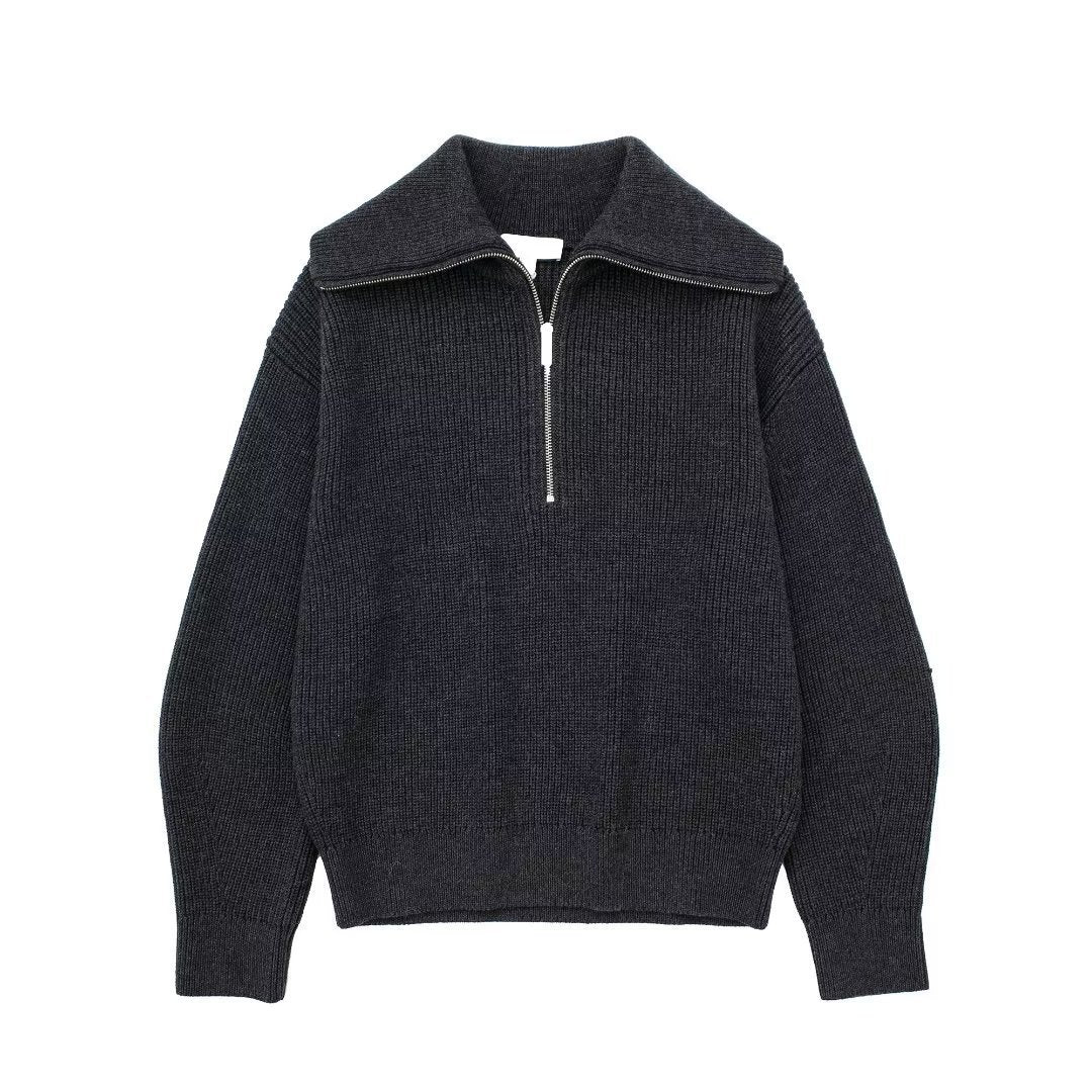 WW | All-Match Open Collar Wool Sweater
