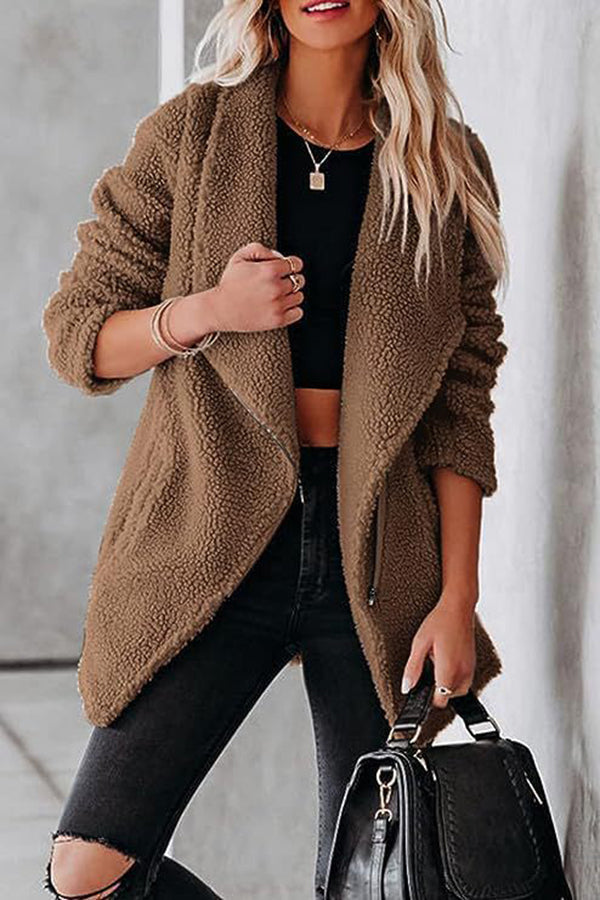 WW | lässige Lammlederjacke mit Reißverschlusstaschen und Kastenveloursjacke
