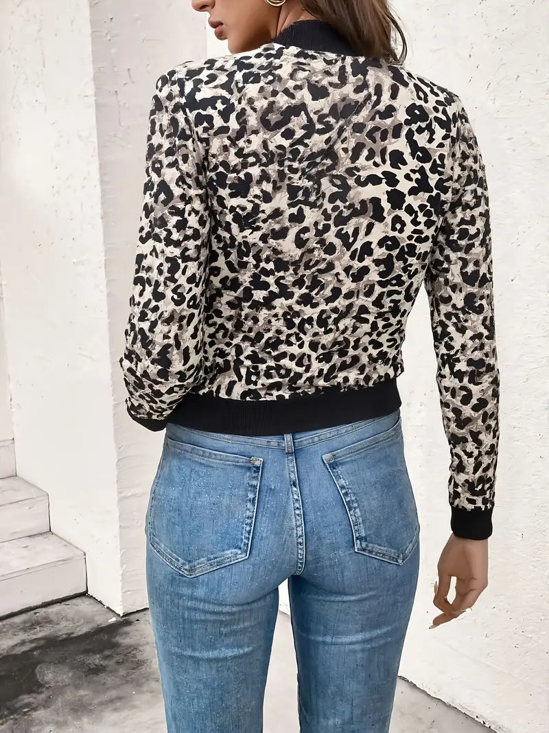 WW | Zip-up jacket leopard print urban style short and dynamic fit