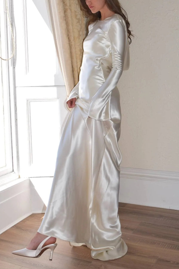 WW | Pearl Eden Satin Backless Cowl Neck Gown Maxi Dress