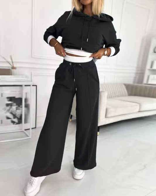WW | Zweiteiliger Kapuzenpullover Und Hosenanzug Mit Weitem Bein