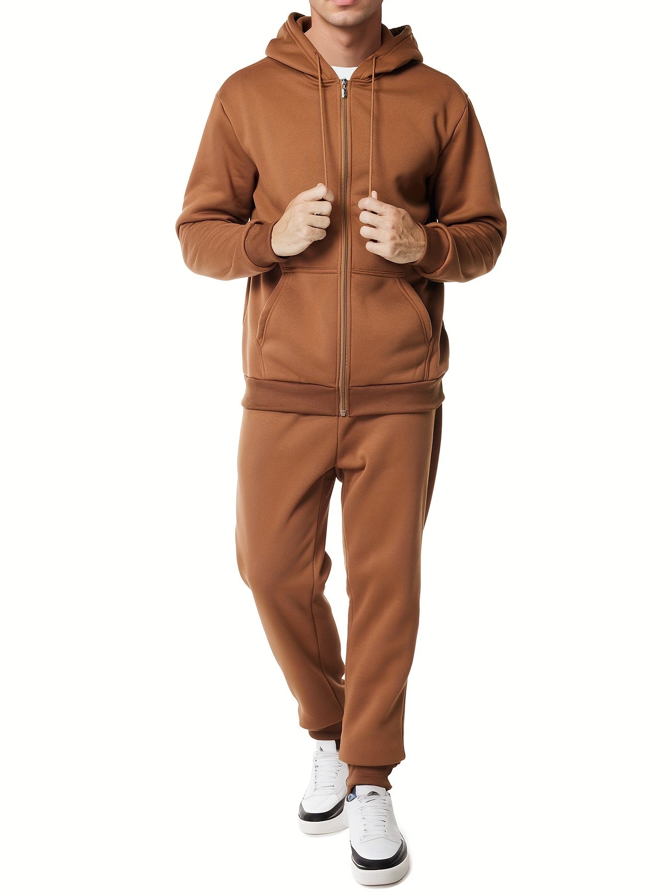 WW | Unifarbener Kapuzenpullover-Trainingsanzug mit Hose für Herren - Perfekt für Casual Days