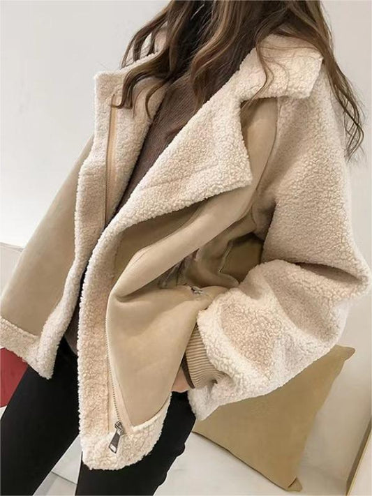 WW | Oversized Vegan Faux Fur Suede Jacket with Lapel Collar