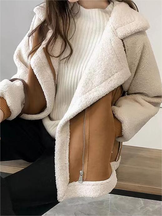 WW | Oversized Vegan Faux Fur Suede Jacket with Lapel Collar