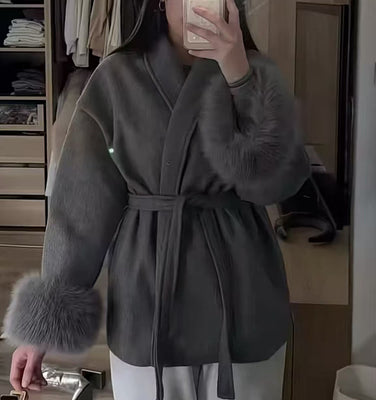 WW | Damen-Wollmantel mit weiten Ärmeln und Teddy-Puffern Carmela