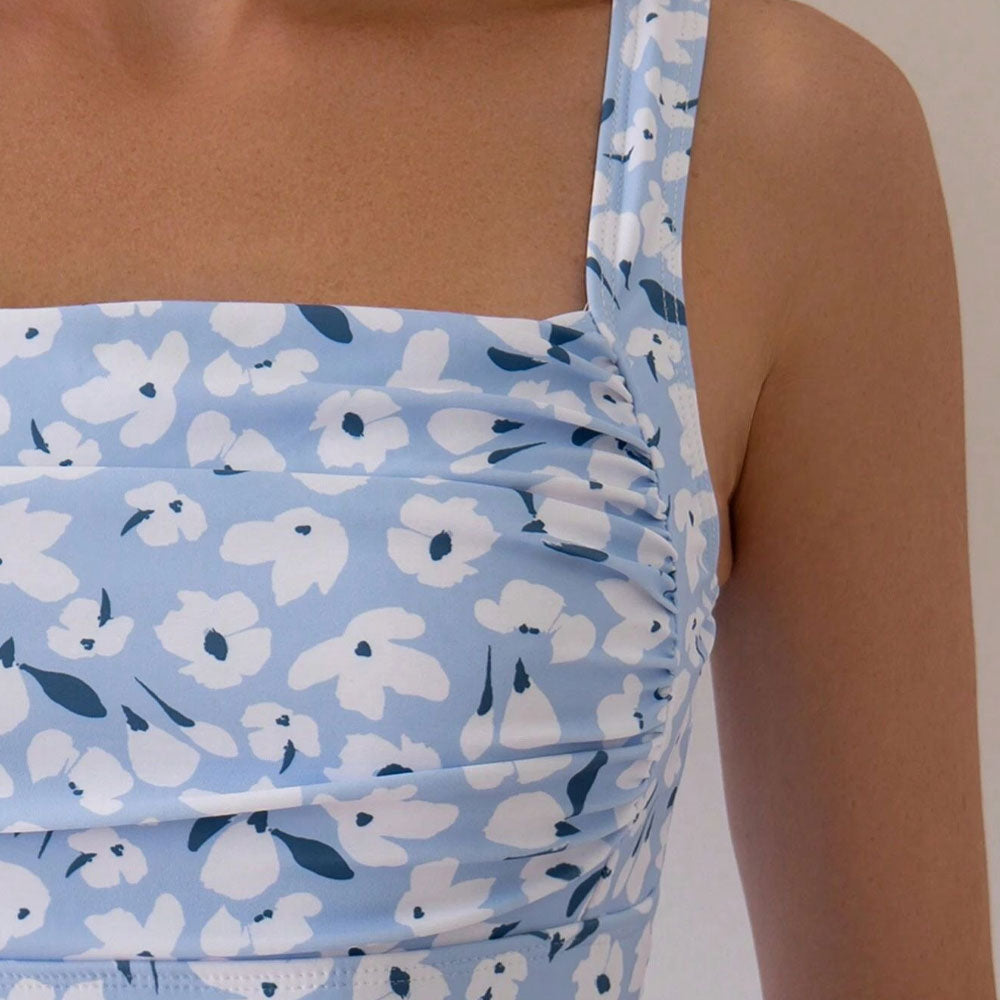 WW | Chic Blumen Print Modest Träger Rüschen Brasilianischer Einteiler Badeanzug