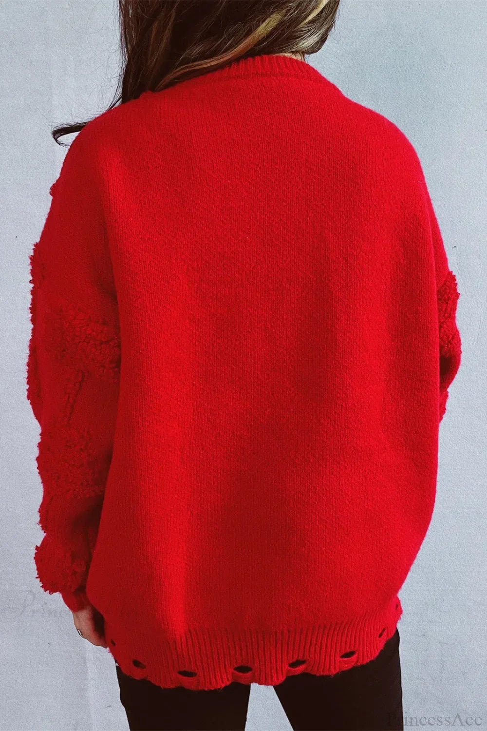 WW | Christmas 3D Tree Bead Solid Flocked Sweater