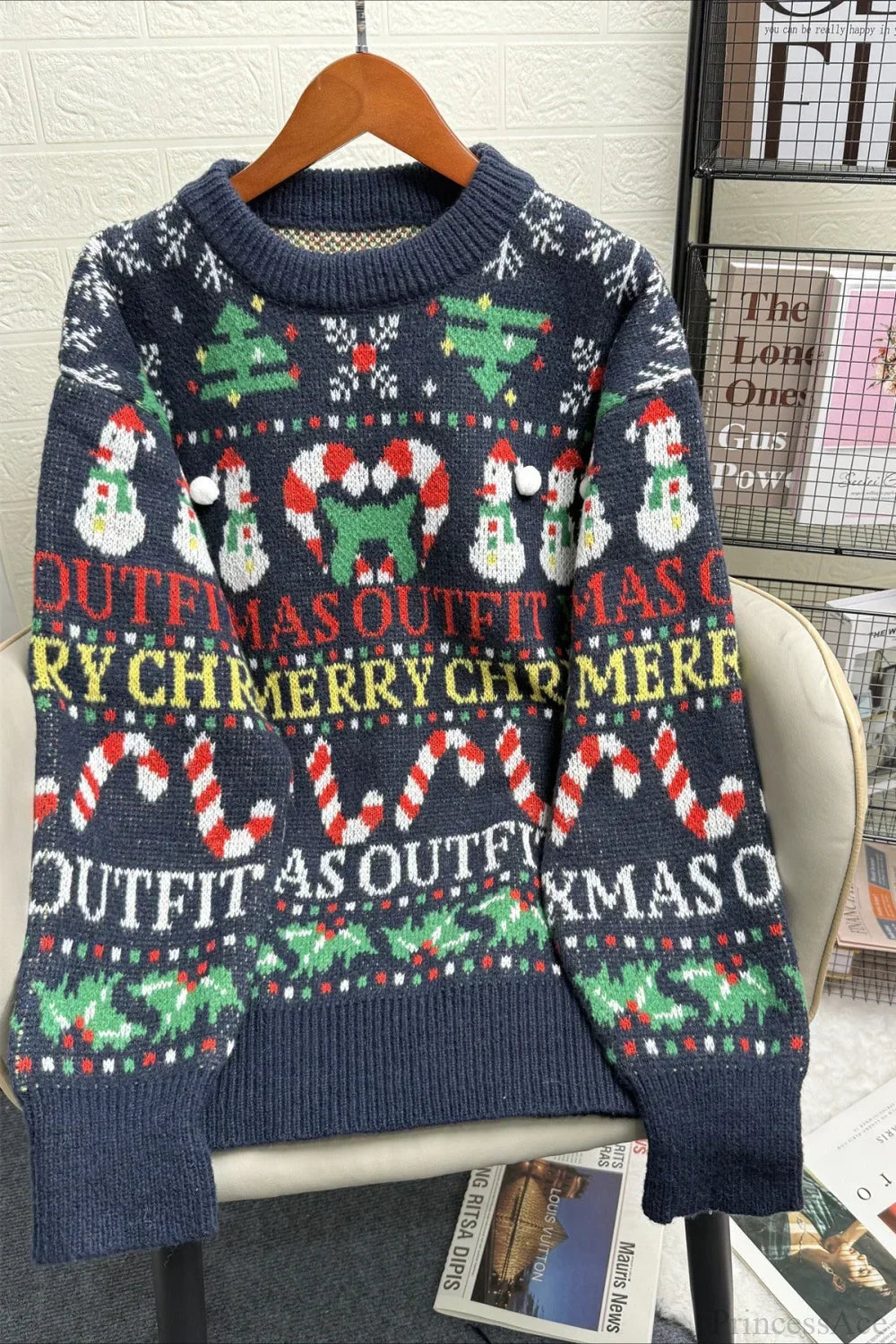 WW | Weihnachtskontrast Rundhals Lockere Lange Ärmel Pullover