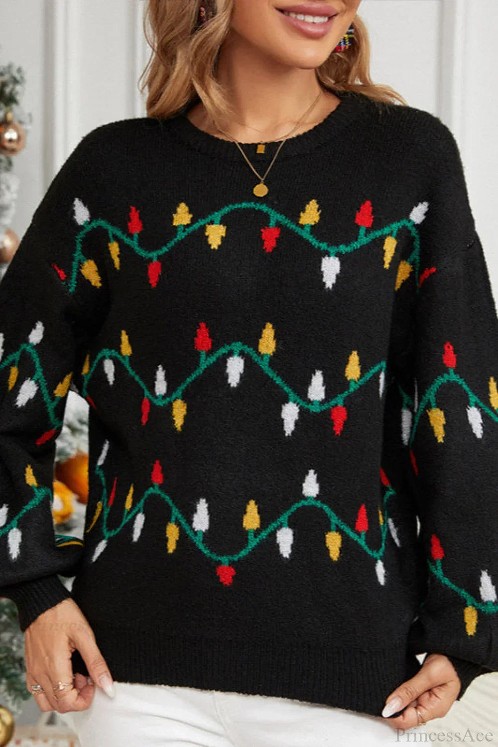 WW | Weihnachtslicht Süßer lockerer Pullover Strickpullover