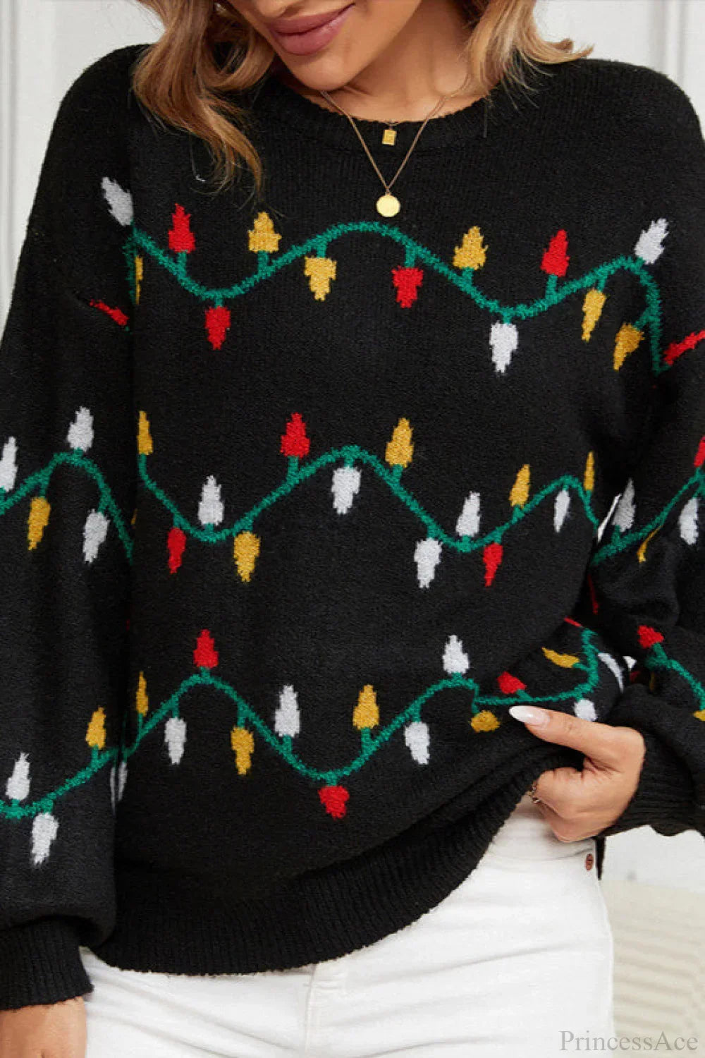WW | Weihnachtslicht Süßer lockerer Pullover Strickpullover