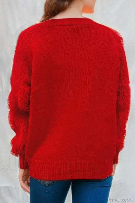 WW | Weihnachten Mink Fleece 3D Trim Einreiher Cardigan Sweater