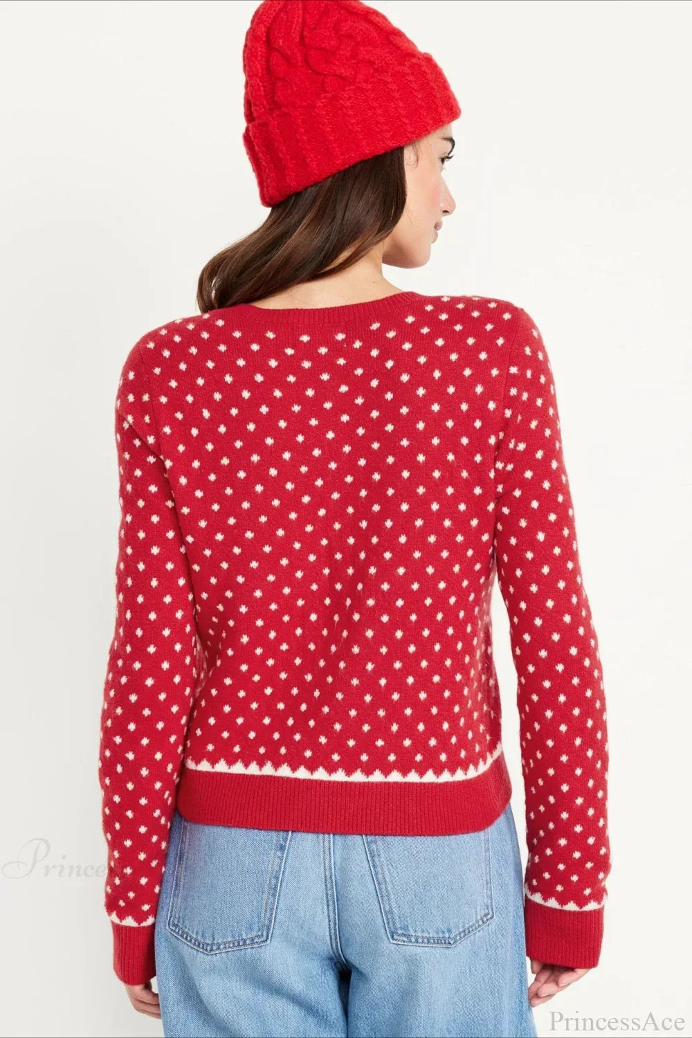 WW | Christmas Red Polka Dot Snow-Covered Long-Sleeve Sweater