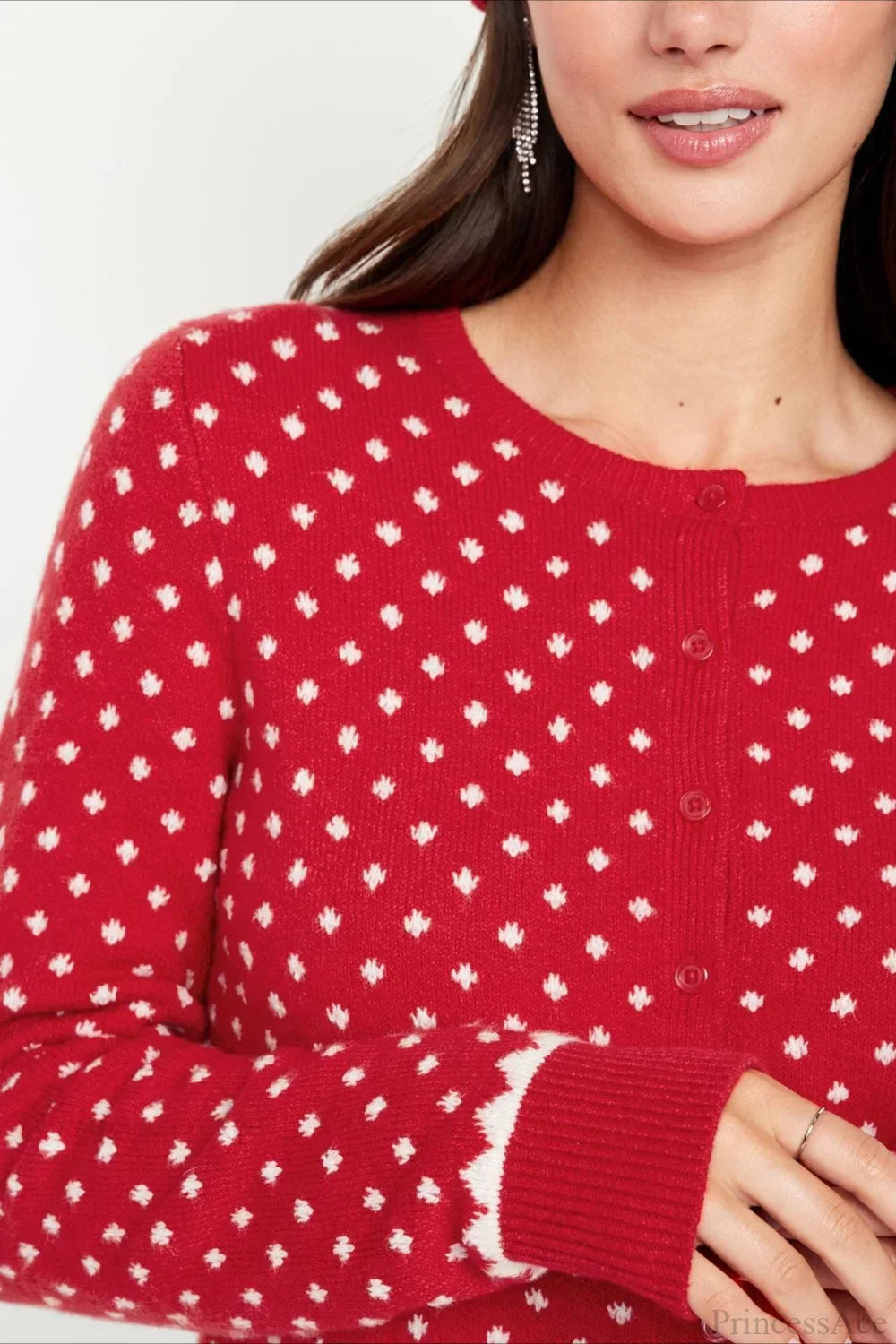WW | Christmas Red Polka Dot Snow-Covered Long-Sleeve Sweater
