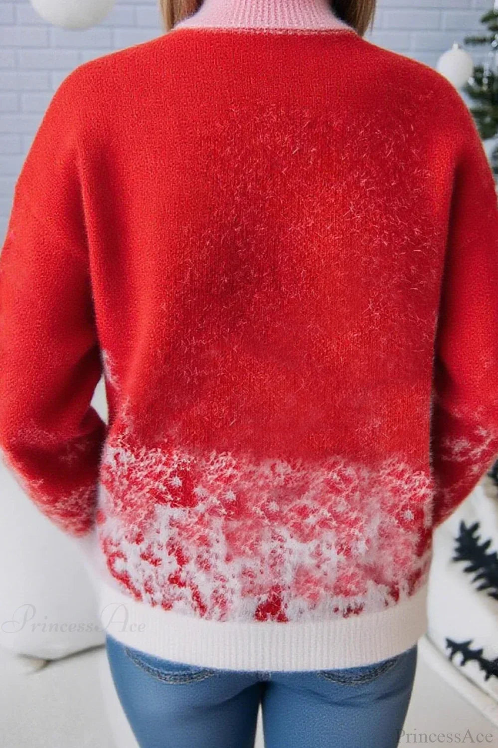 WW | Weihnachtsrote Schneeflockenmuster Rollkragen Weitgeschnittene Pullover