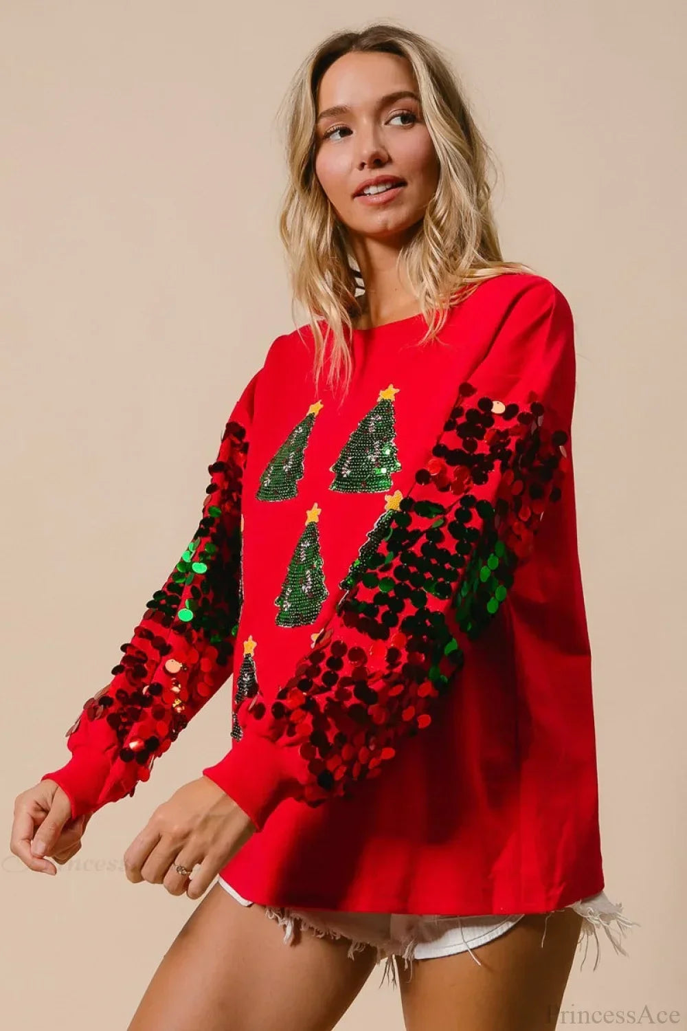 WW | Christmas Sequin Long Sleeve Casual Sweatshirt