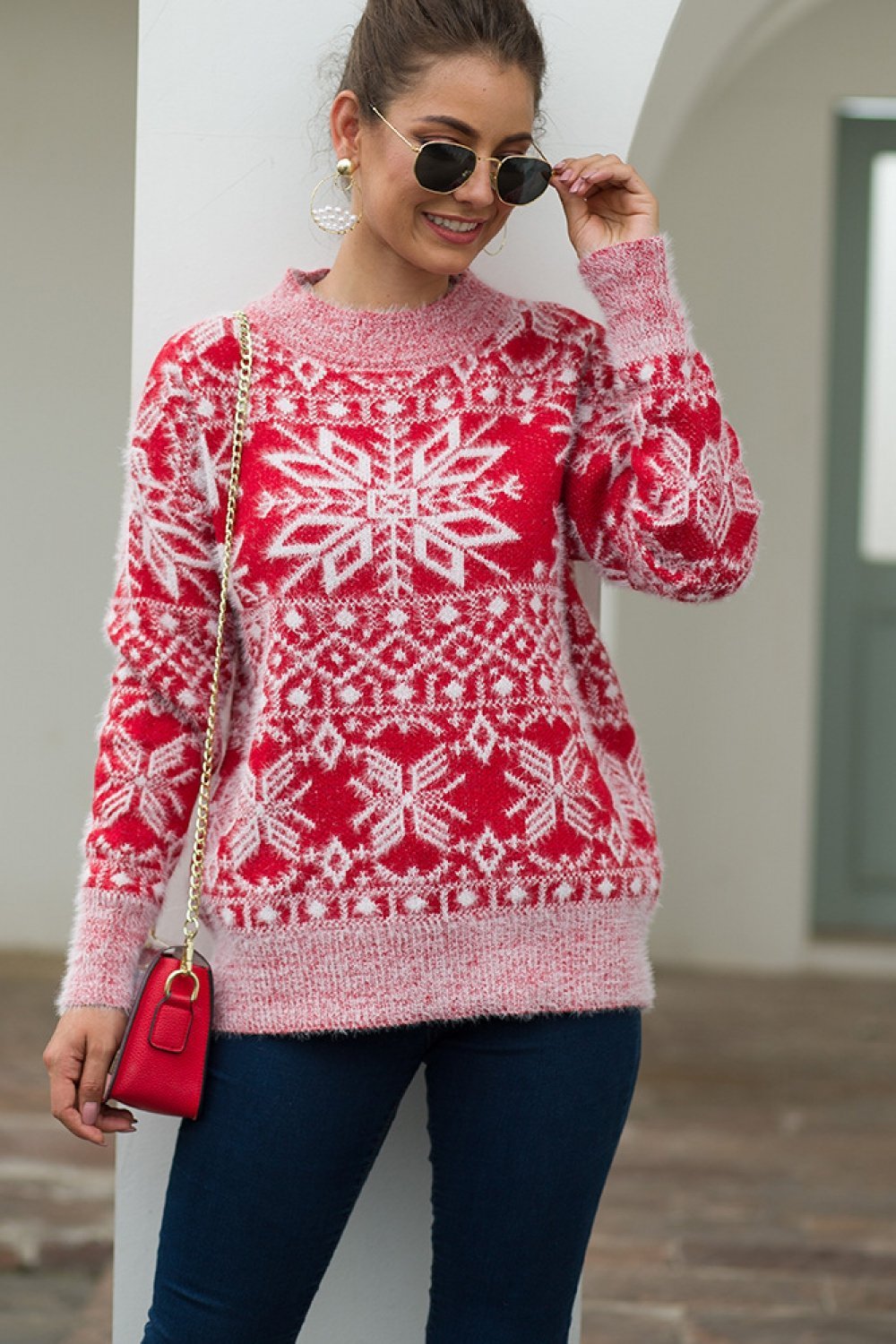 WW Weihnachts-Schneeflocken-Plüsch-Pullover - Blau