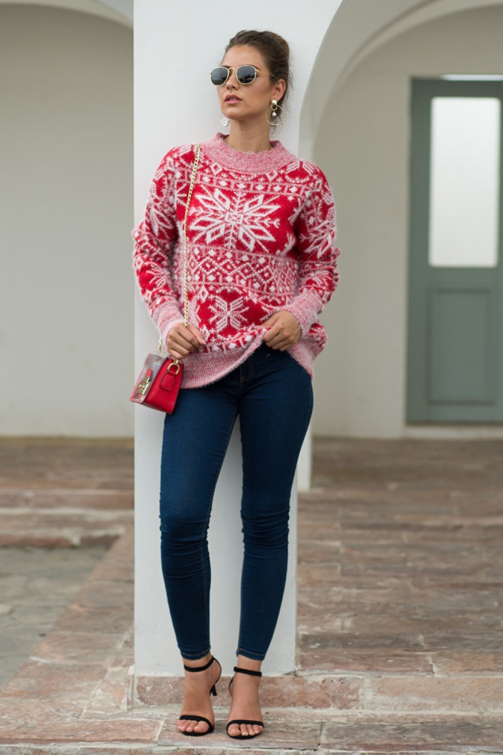 WW Weihnachts-Schneeflocken-Plüsch-Pullover - Blau