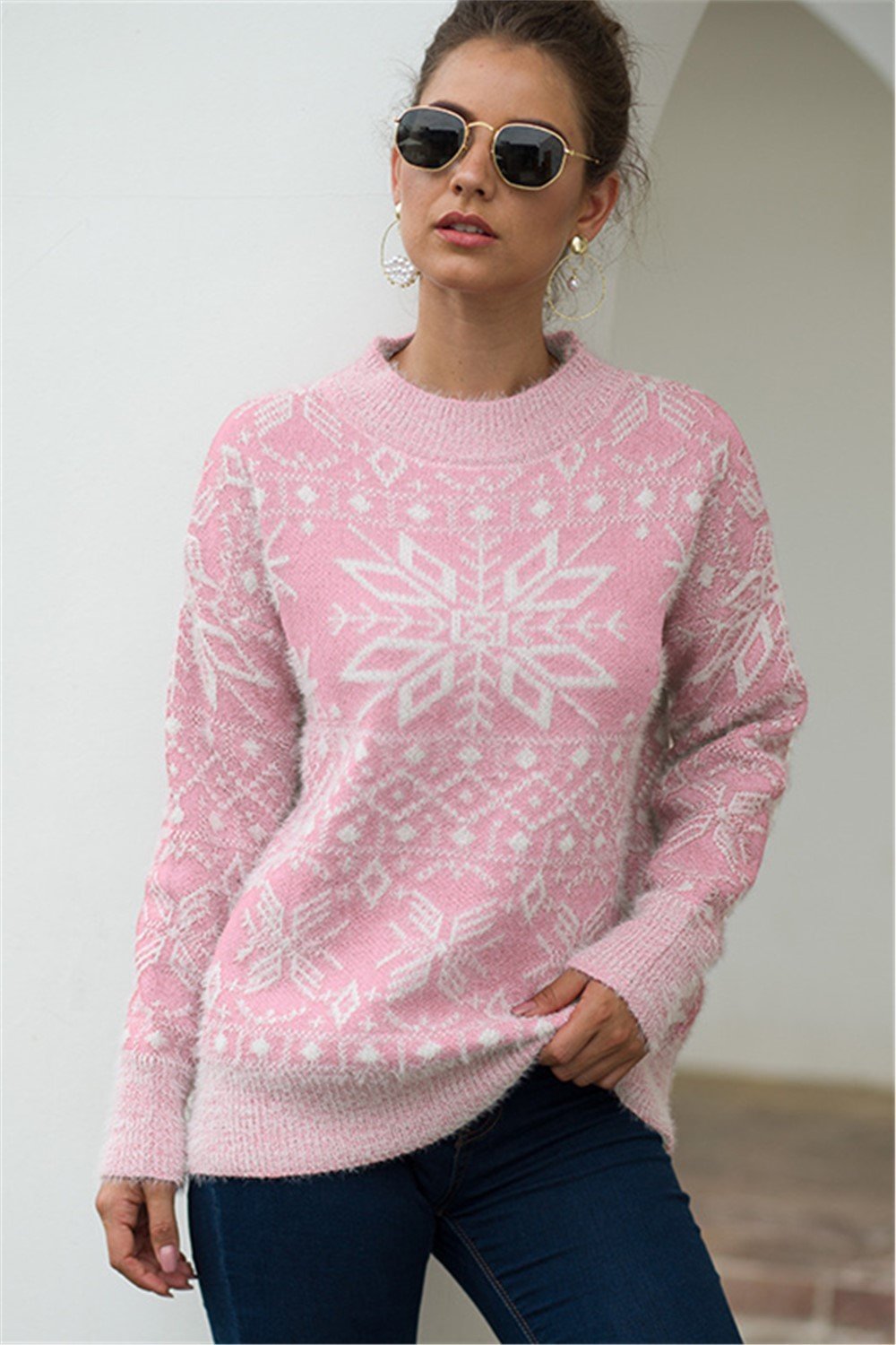 WW Weihnachts-Schneeflocken-Plüsch-Pullover - Blau