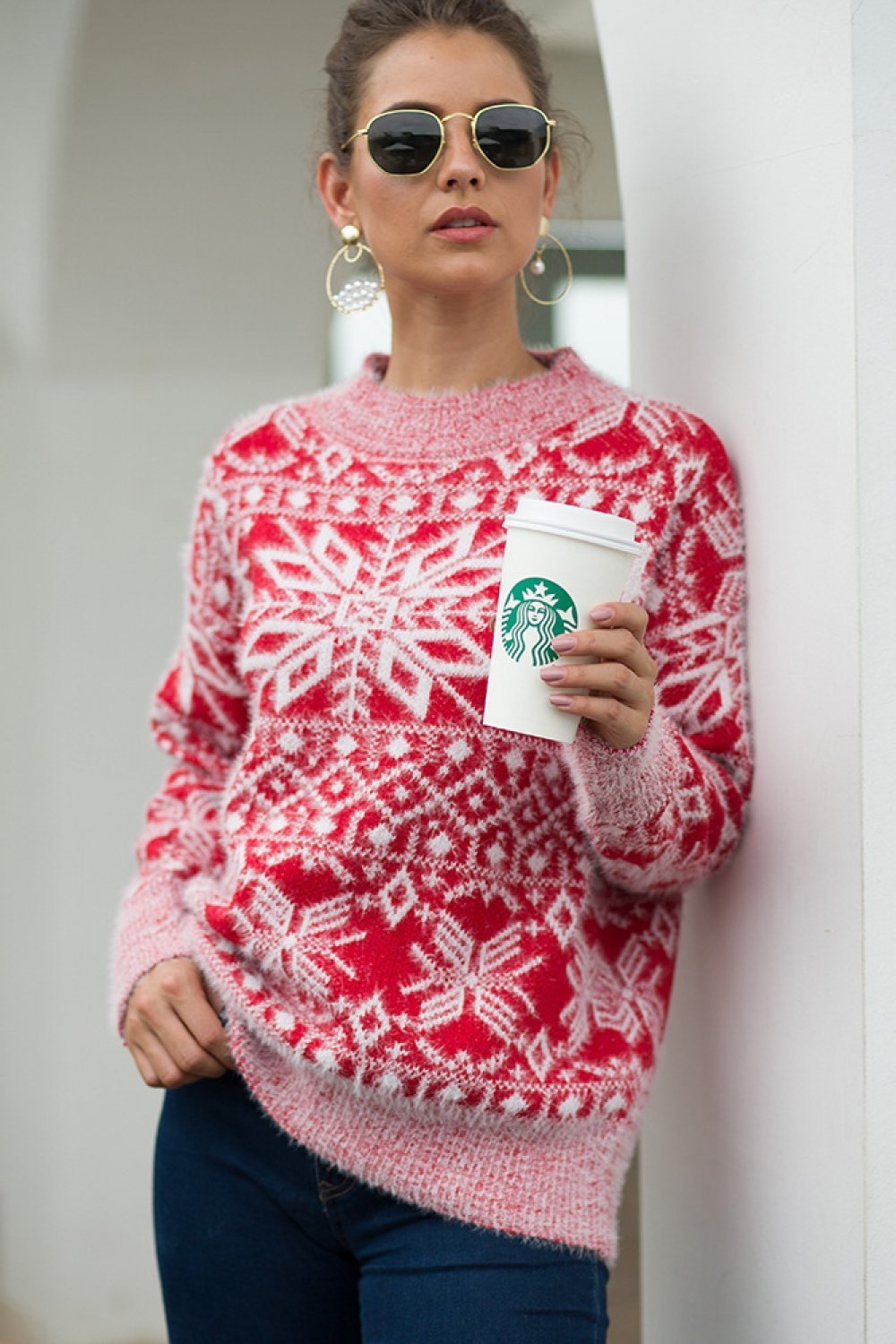 WW Weihnachts-Schneeflocken-Plüsch-Pullover - Blau