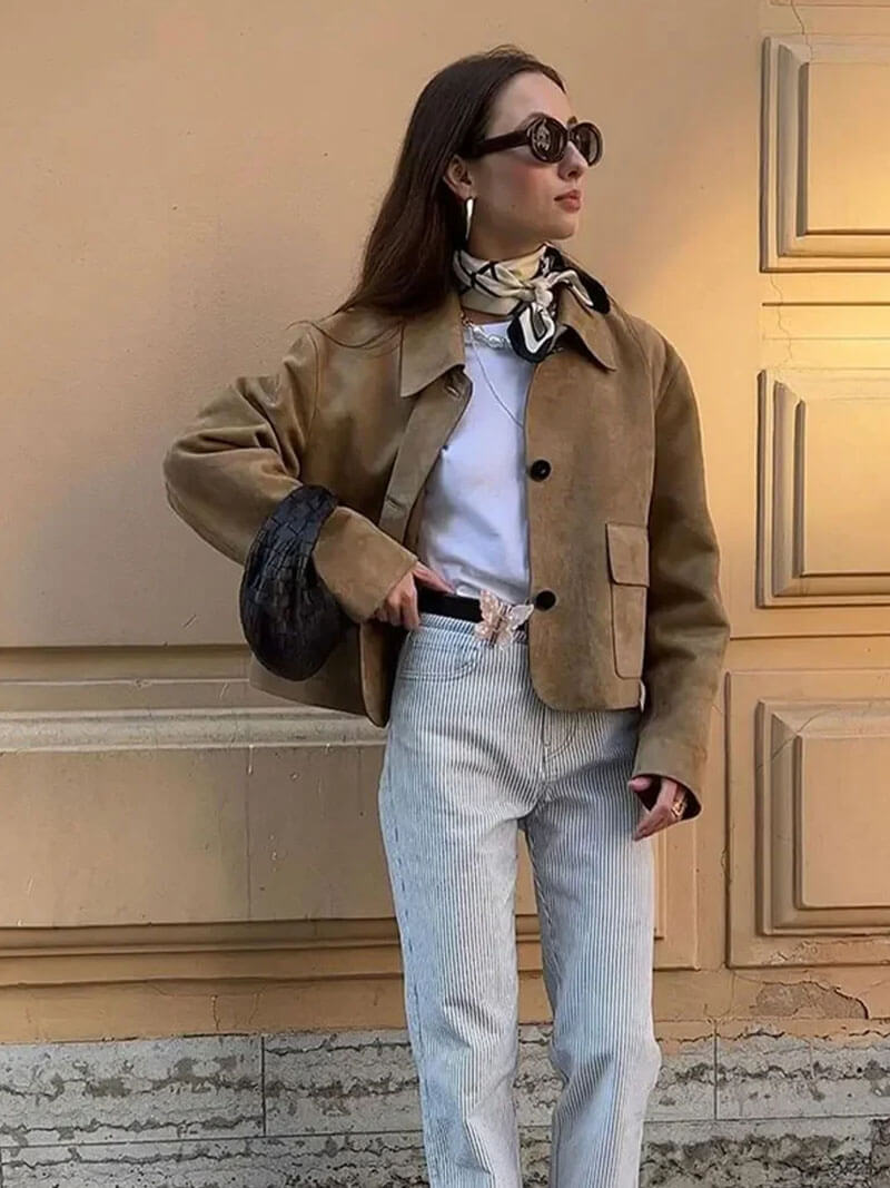 WW | Snap-Button Faux Suede Crop Jacket