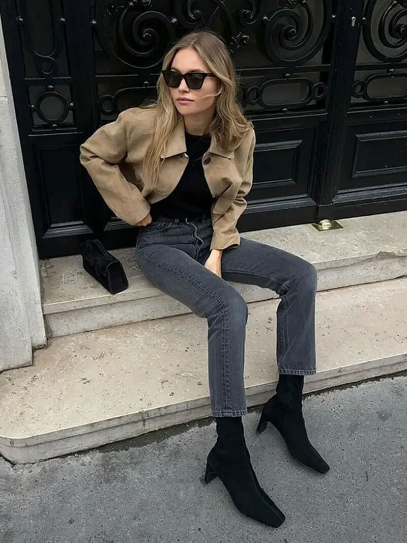 WW | Snap-Button Faux Suede Crop Jacket
