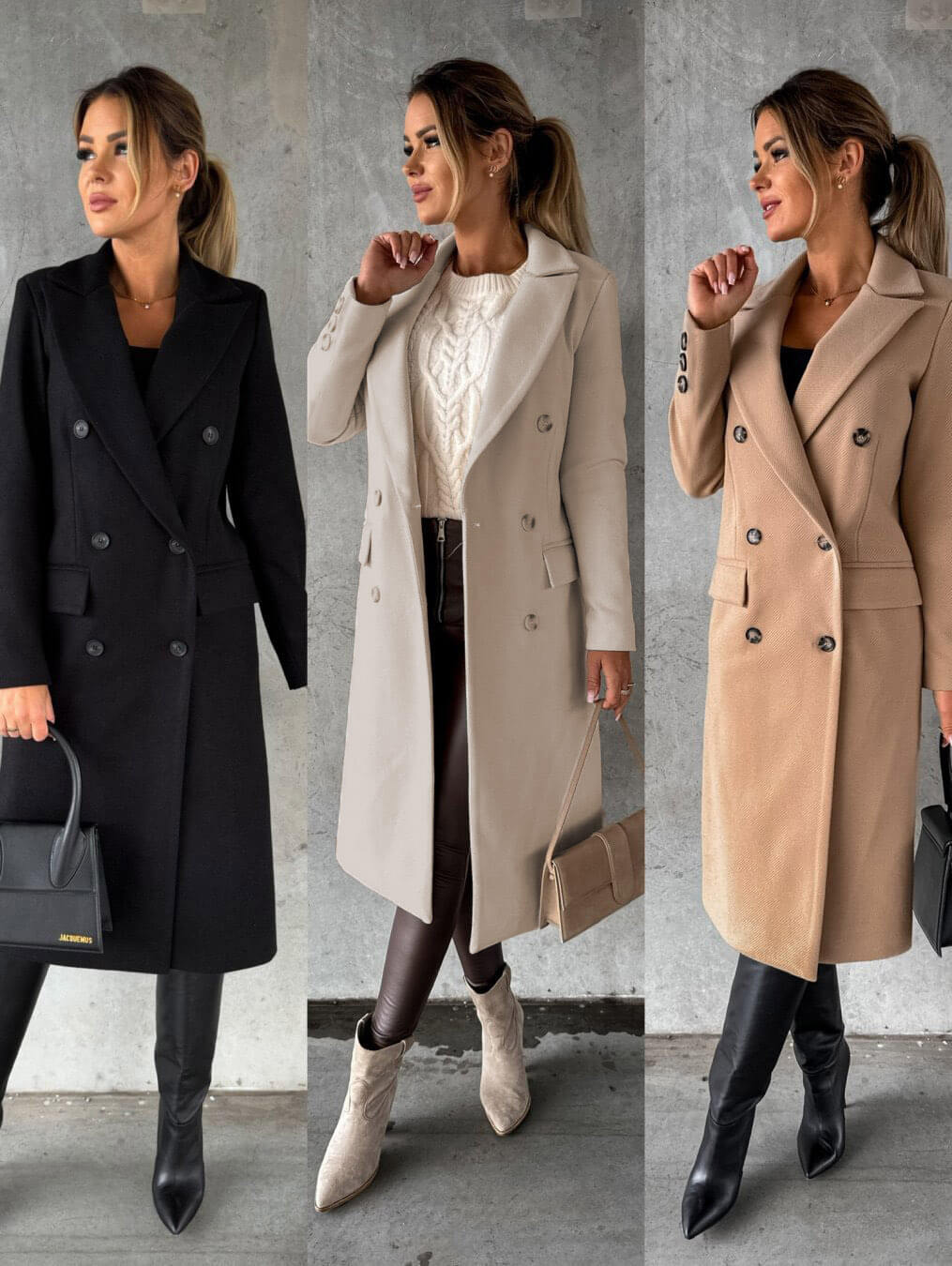 WW | Damen Lange Jacke - Doppelt Knopf - Taillierte Passform - Mit Revers - Formelle Elegante Kleidung