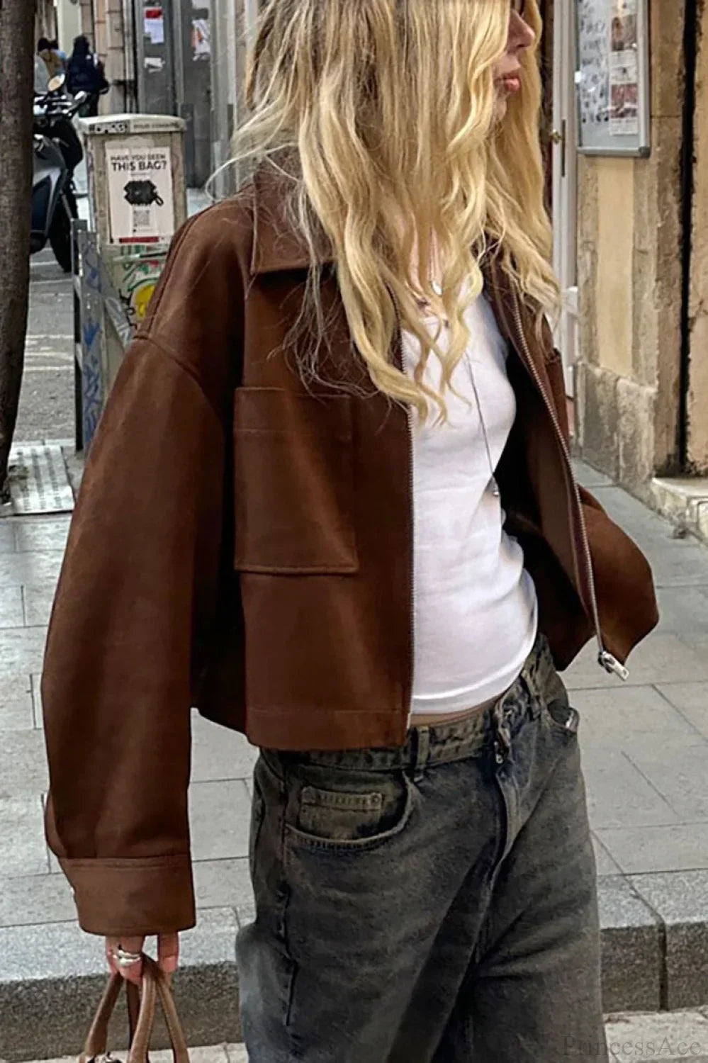 WW | Reißverschluss Faux Wildlederjacke