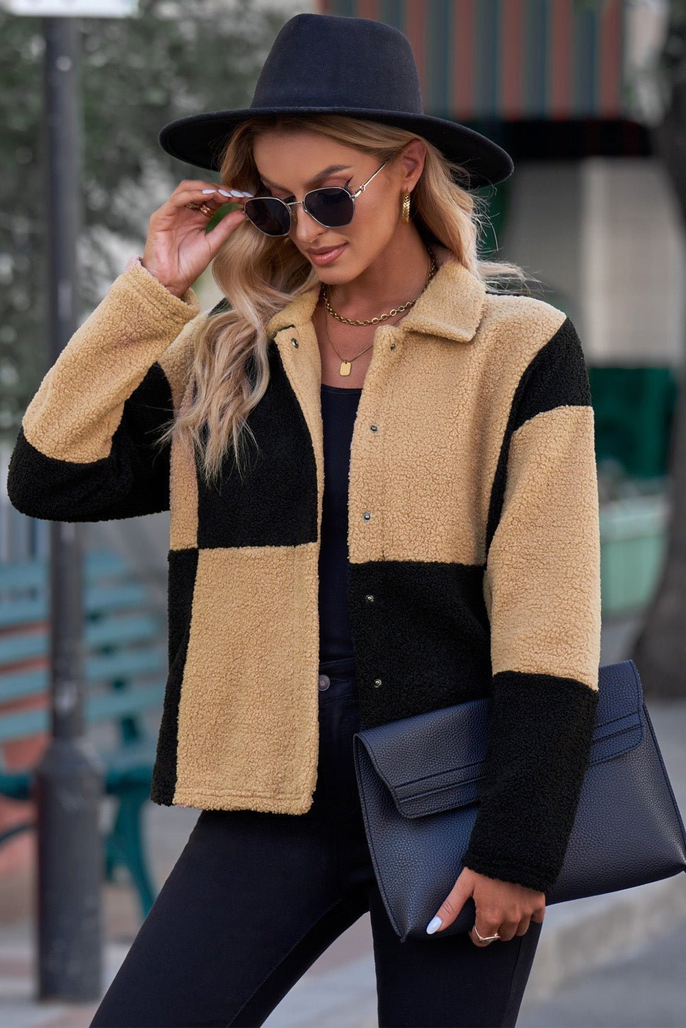 WW | Sherpa-Jacke - Trendy Patchwork-Design - Weicher Fleece-Mix - Lässige Außbekleidung
