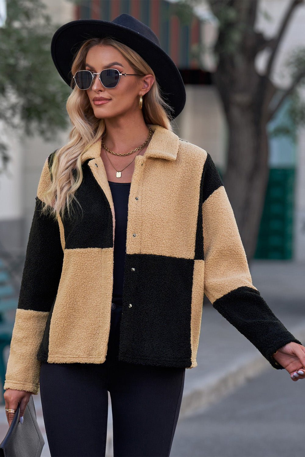 WW | Sherpa-Jacke - Trendy Patchwork-Design - Weicher Fleece-Mix - Lässige Außbekleidung
