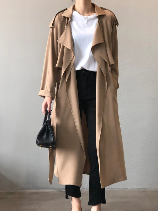 WW | Eleganter Langer Trenchcoat Bürotasche mit Gürtel
