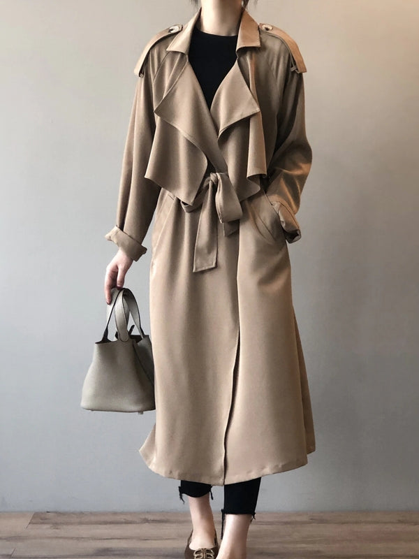 WW | Eleganter Langer Trenchcoat Bürotasche mit Gürtel
