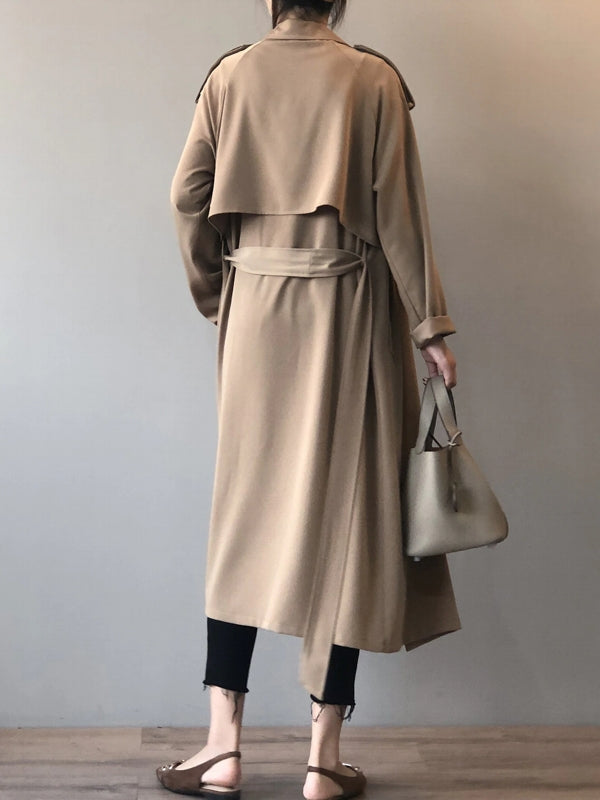 WW | Eleganter Langer Trenchcoat Bürotasche mit Gürtel