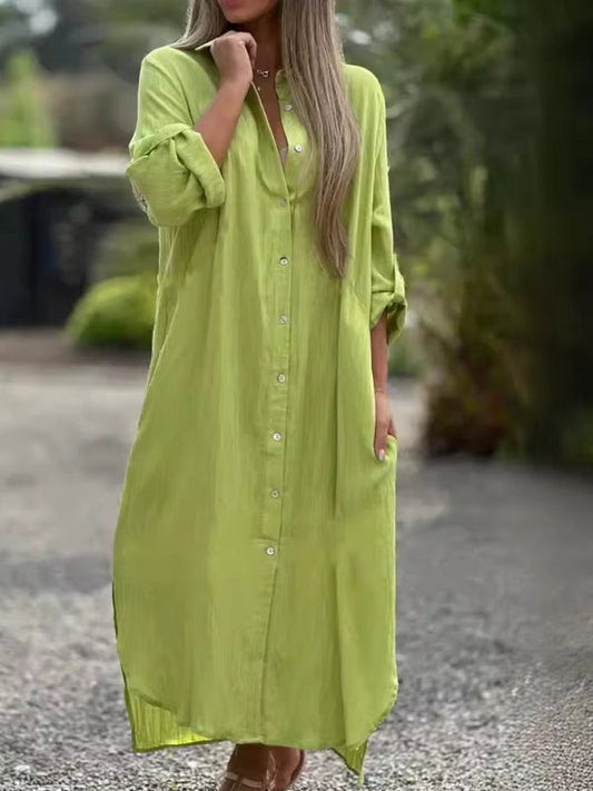 WW | Spring Cotton Linen Solid Color Bag Oversized Blouse Dresses