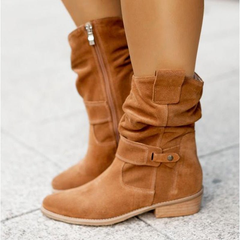 WW | Low-Heel Zipper Ankle Boots