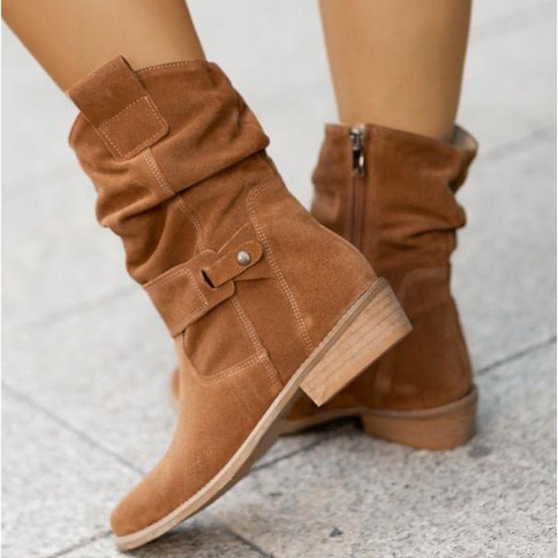 WW | Low-Heel Zipper Ankle Boots