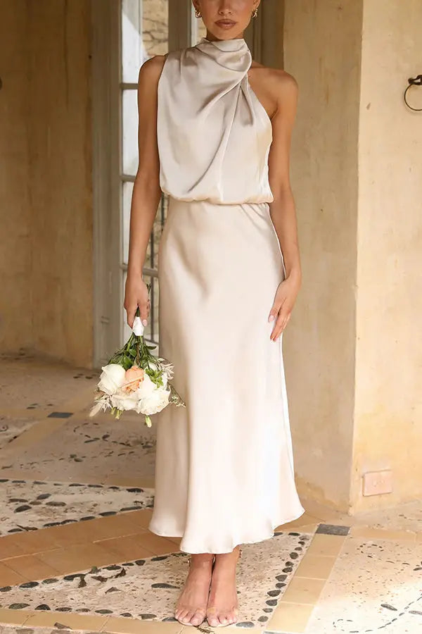 WW | Elegantes ärmelloses Satin-Kleid für Frauen