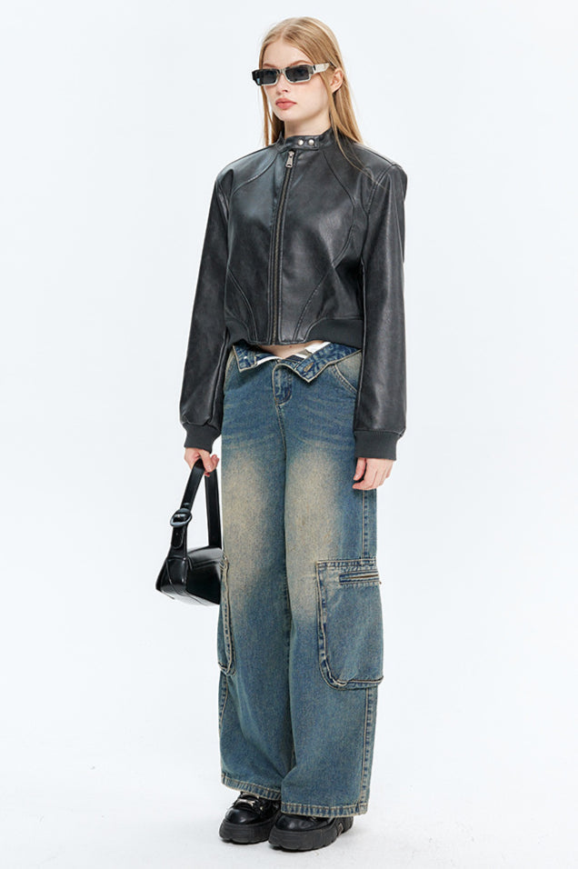 WW | Leder Zip-Up Bomberjacke