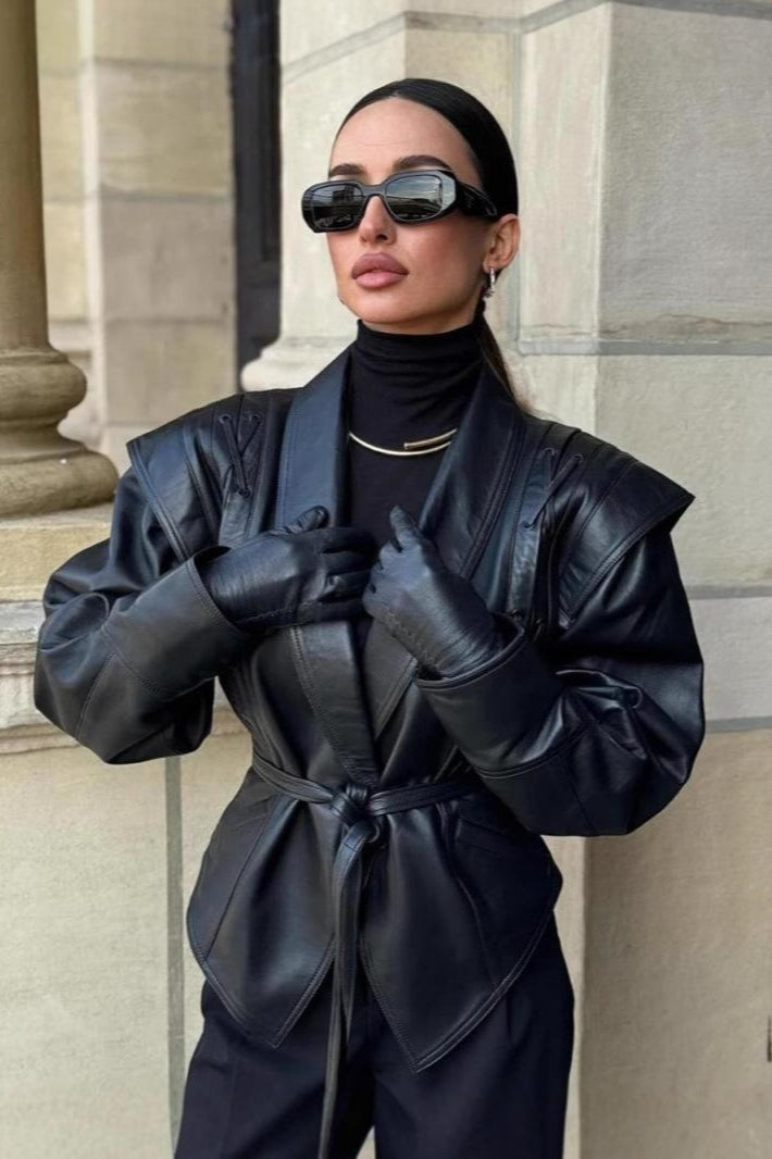 WW | Gürtelted PU-Lederjacke