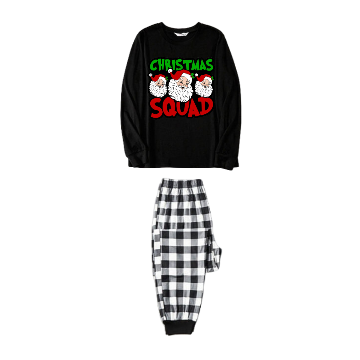 WW | Couple Black and White Checked Pajamas "Santa Squad" and Santa Claus Print