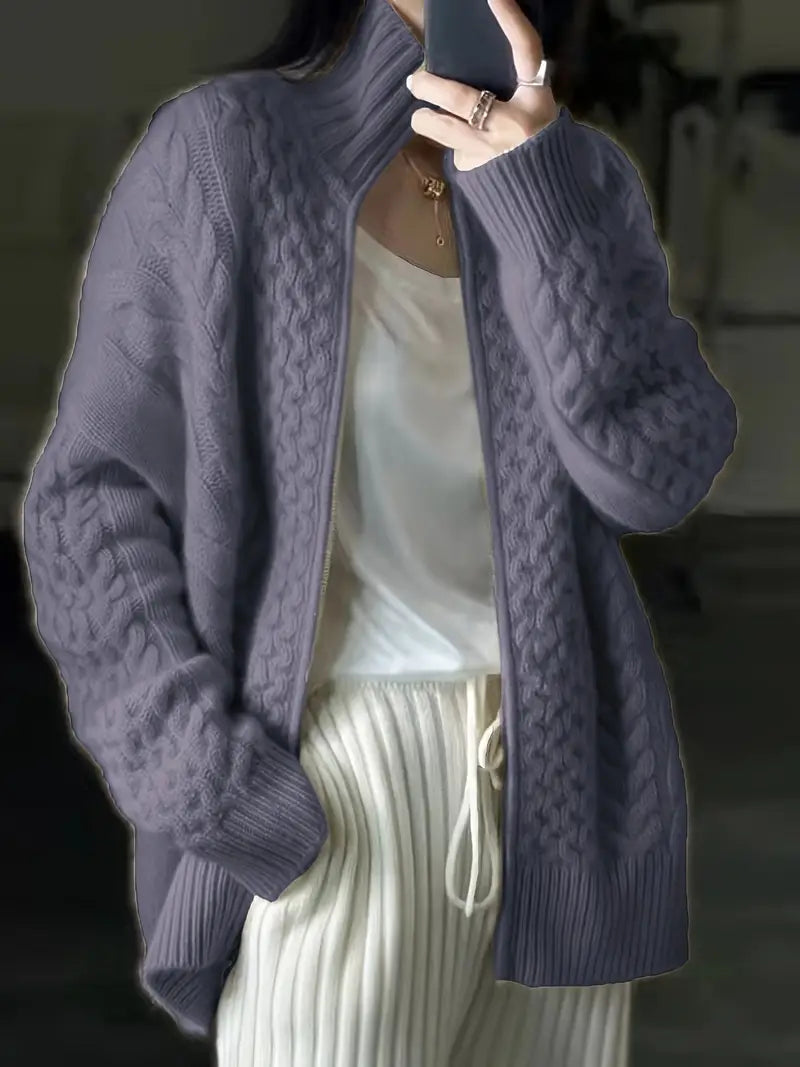 WW | Cardigan Zip High Collar Textured Knit Relaxed Fit