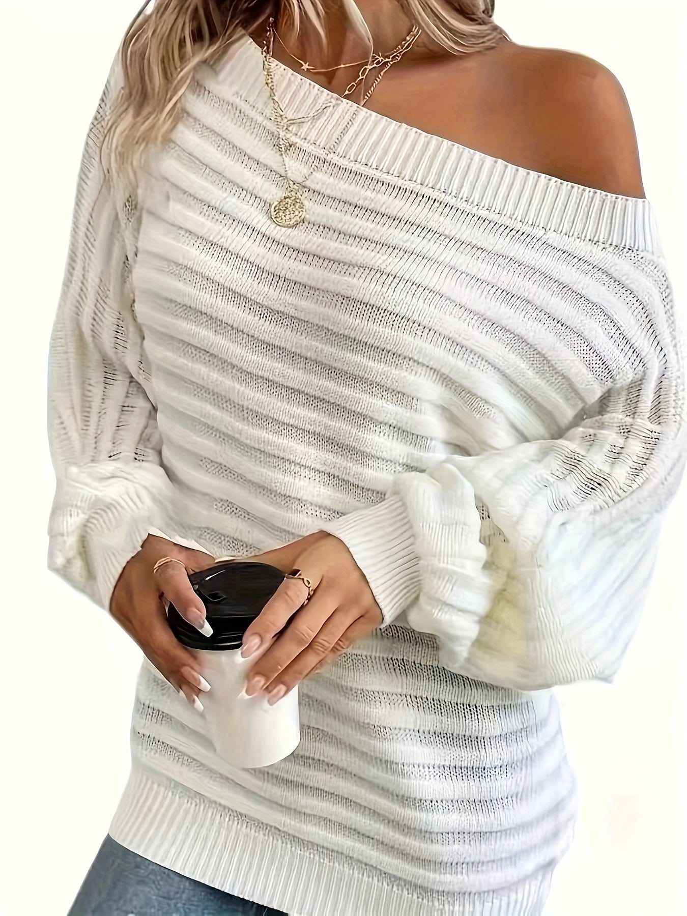 WW | Off-the-shoulder Wool Sweater with Comfortable Design Pullover for Women - Perfect for Casual Days